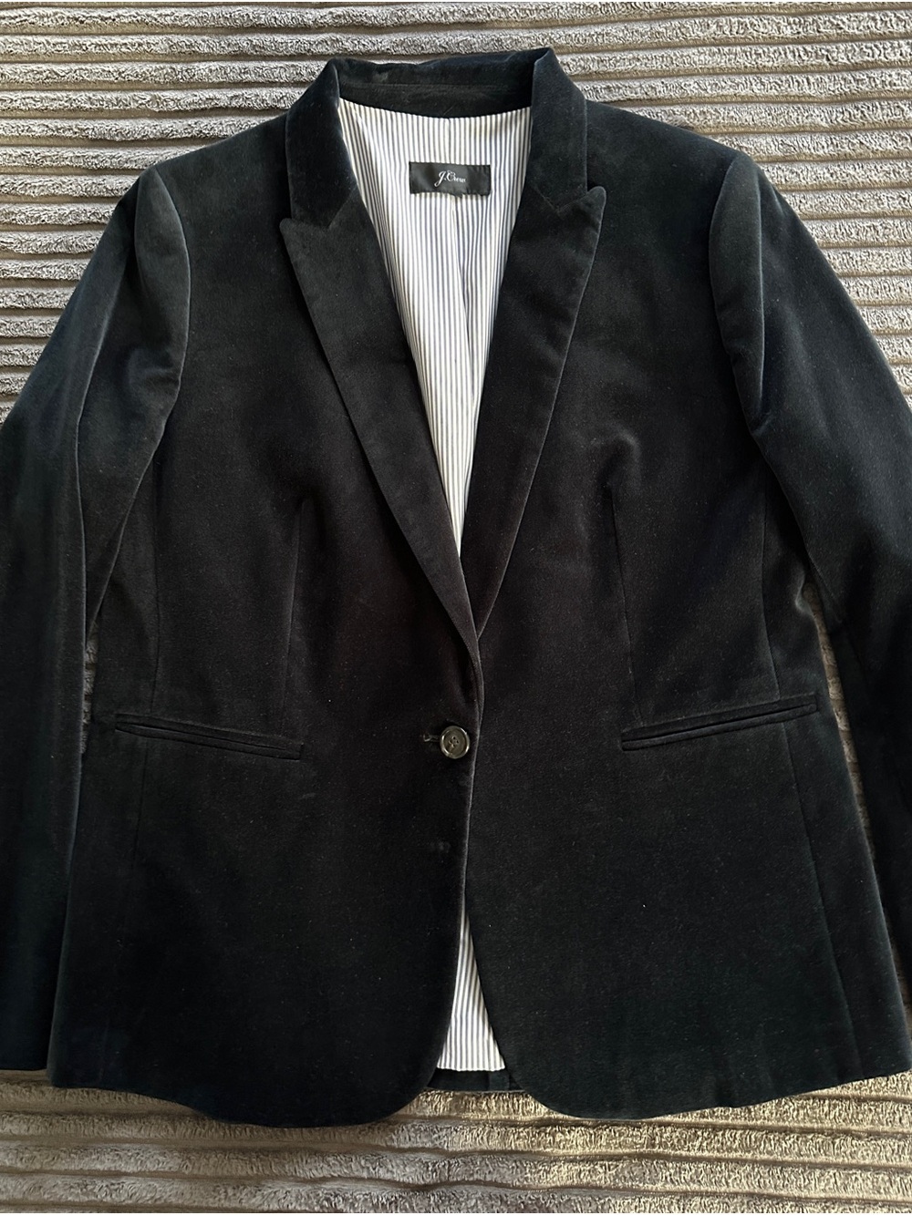 J.Crew Velvet Blazer- Est. Medium- Black- 100% Cotton- Structured